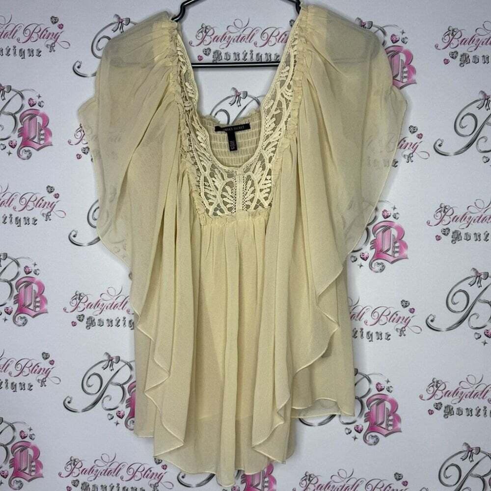 Victoria secret blouse boho crochet ruffle lightweight cream white yellow
